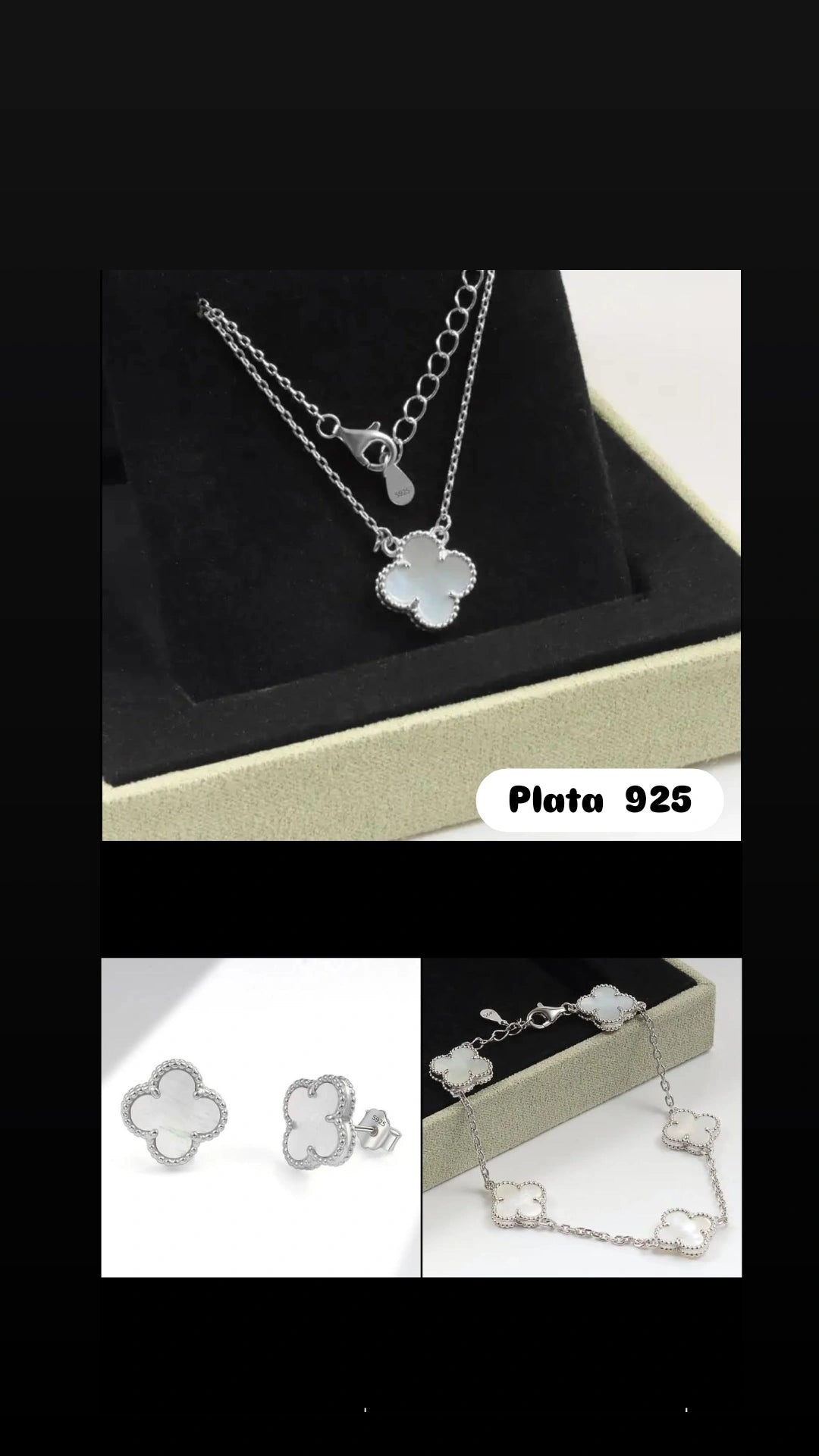 SET CLOVER BLANCO EN PLATA 925