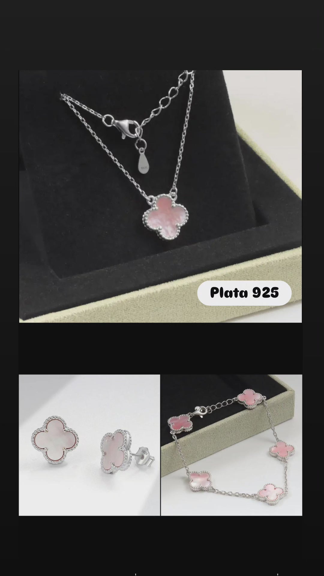 SET CLOVER ROSA EN PLATA 925