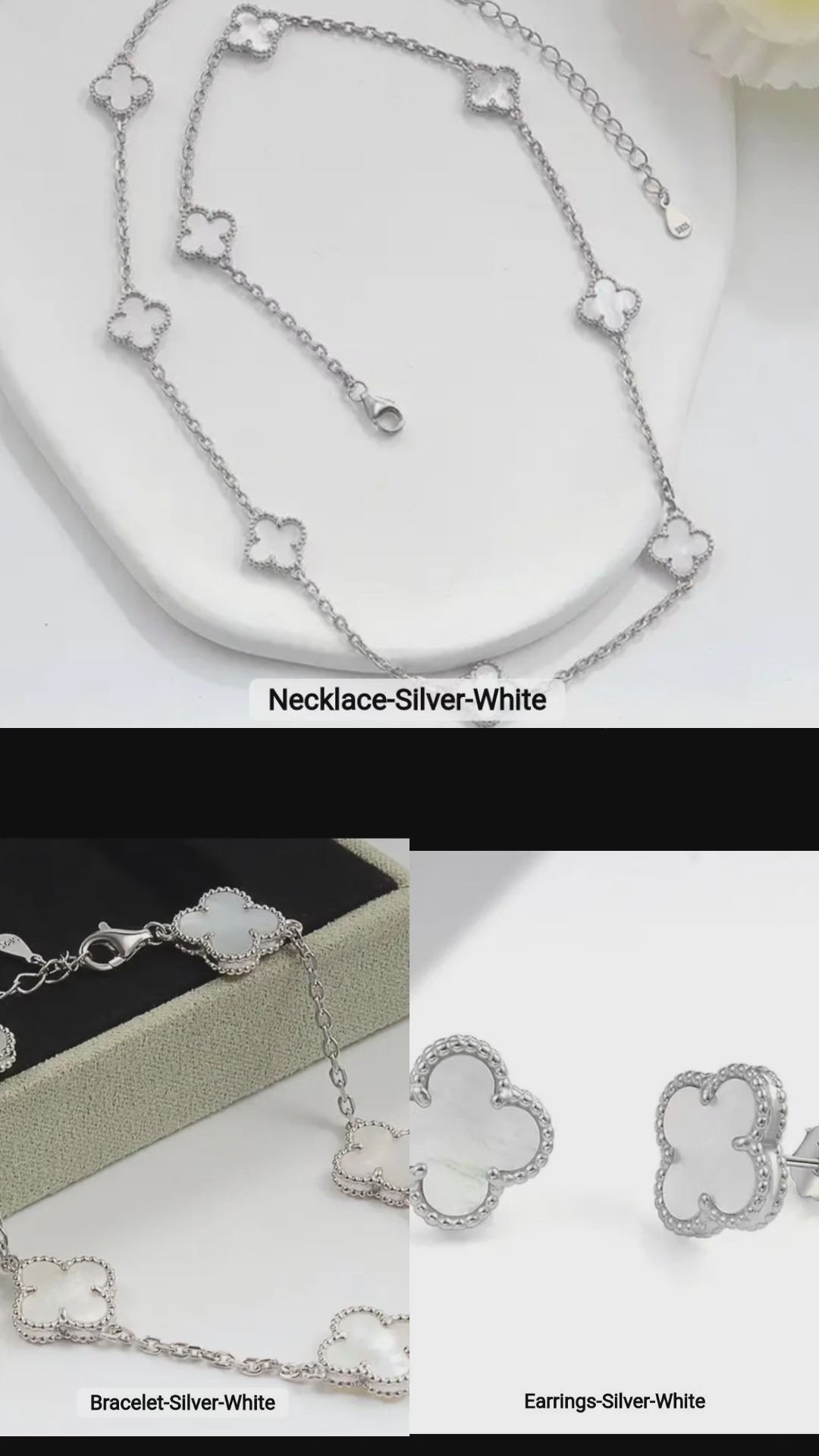 SET CLOVER BLANCO EN PLATA 925