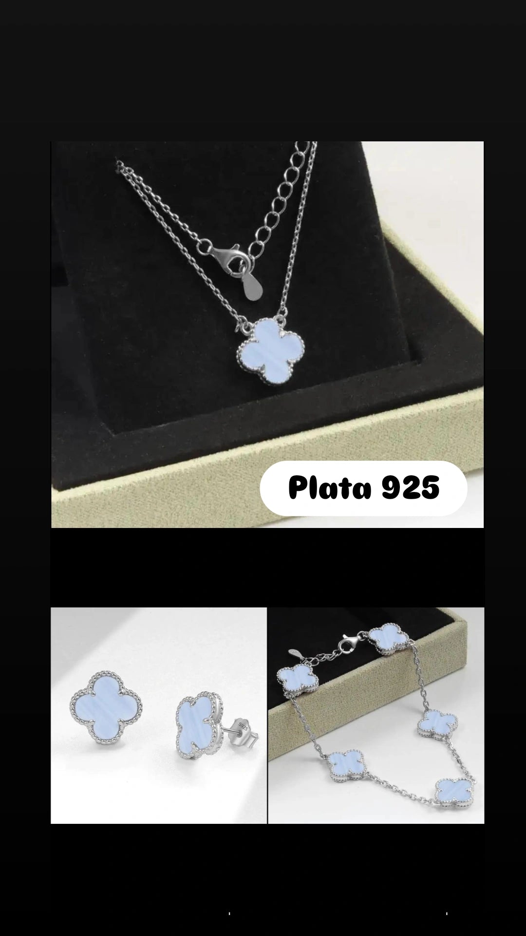 SET CLOVER VIOLET CHALCEDONY EN PLATA 925