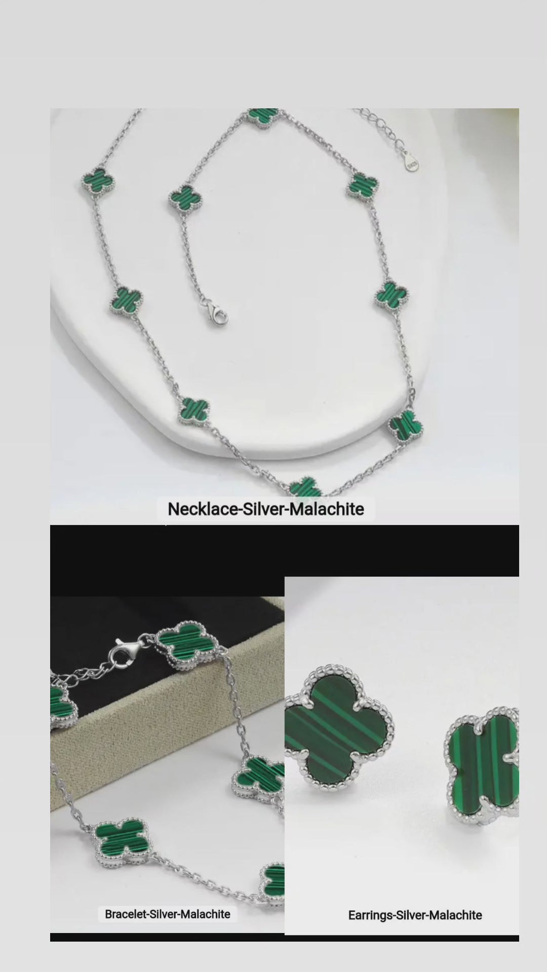 SET CLOVER VERDE EN PLATA 925