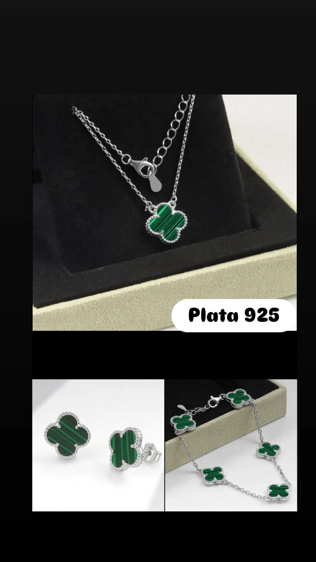 SET CLOVER PLATA 925 MALAQUITA
