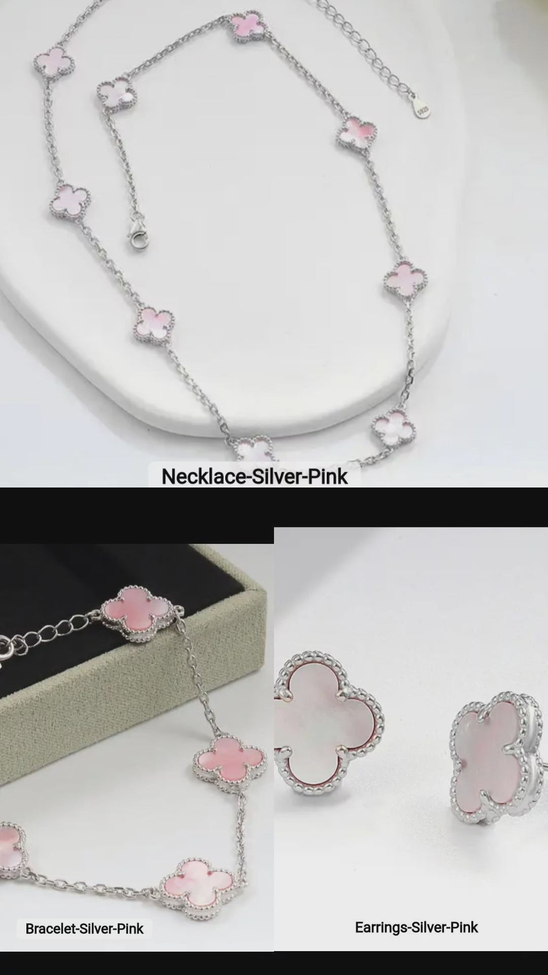 SET CLOVER ROSA EN PLATA 925
