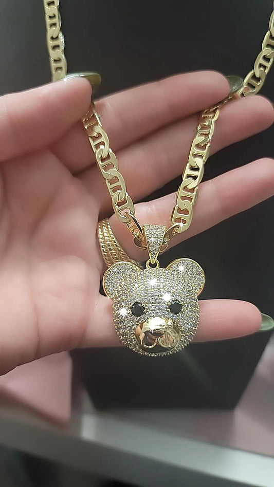 CADENA CON OSO GRANDE DE ZIRCONIAS