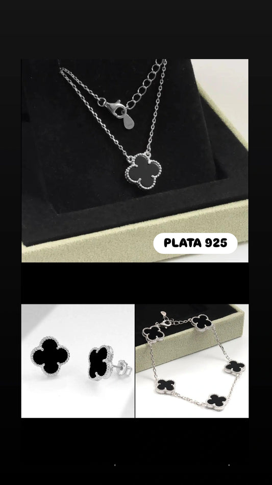 SET CLOVER OSCURO EN PLATA 925